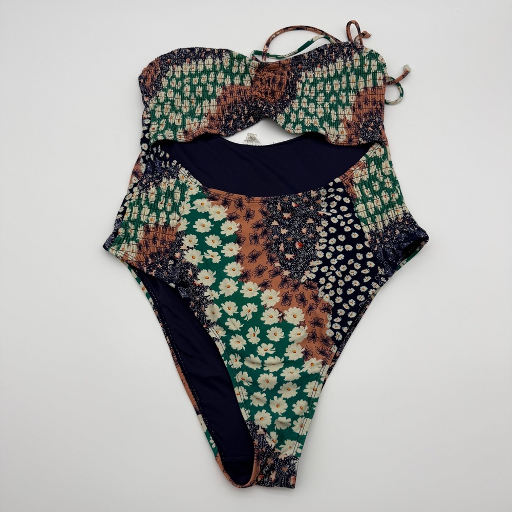 Out From Under Urban Outfitters Large Patchwork Floral Cutout One Piece Swimsuit